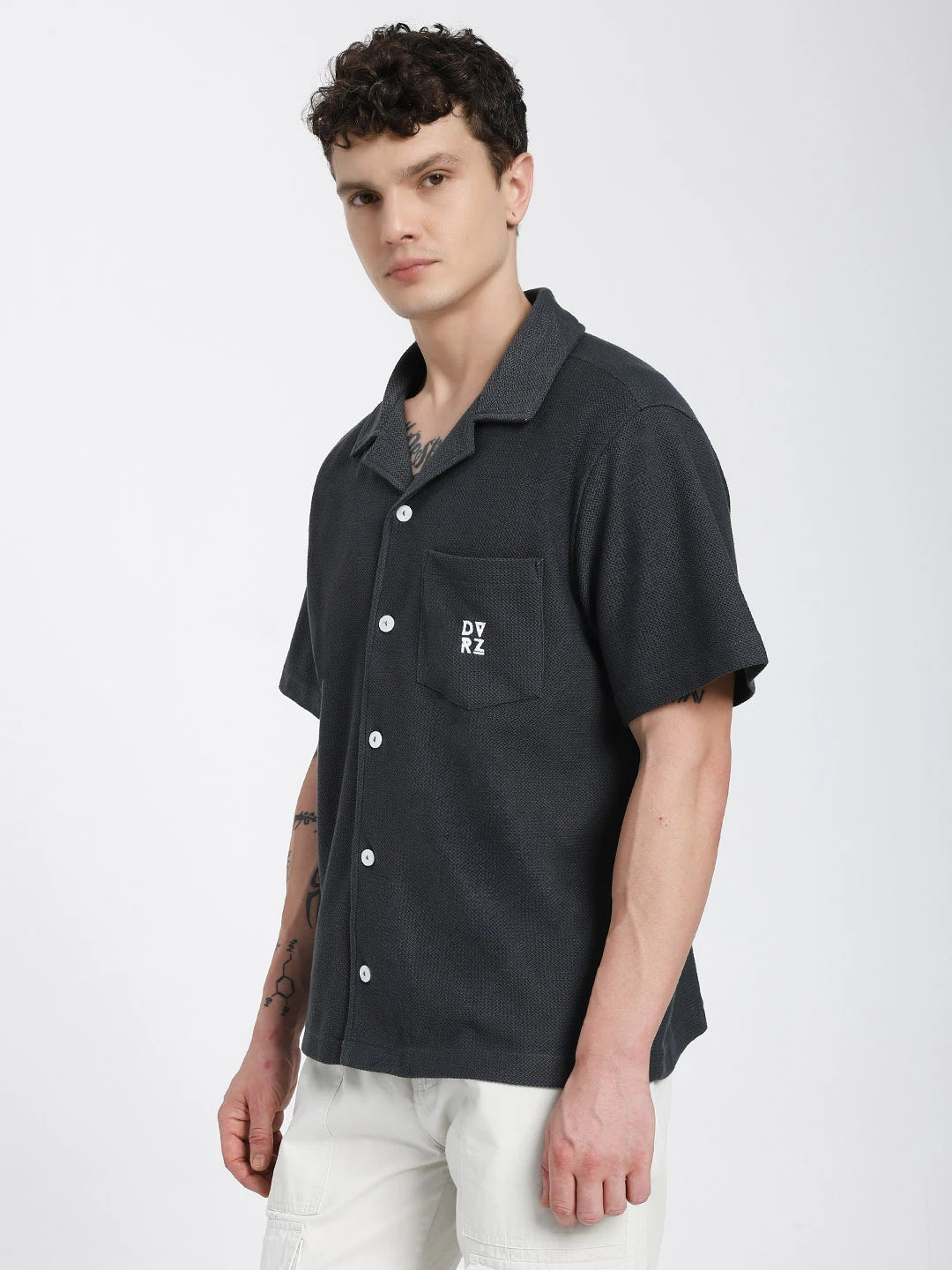 Grey Textured Bowling Shirt