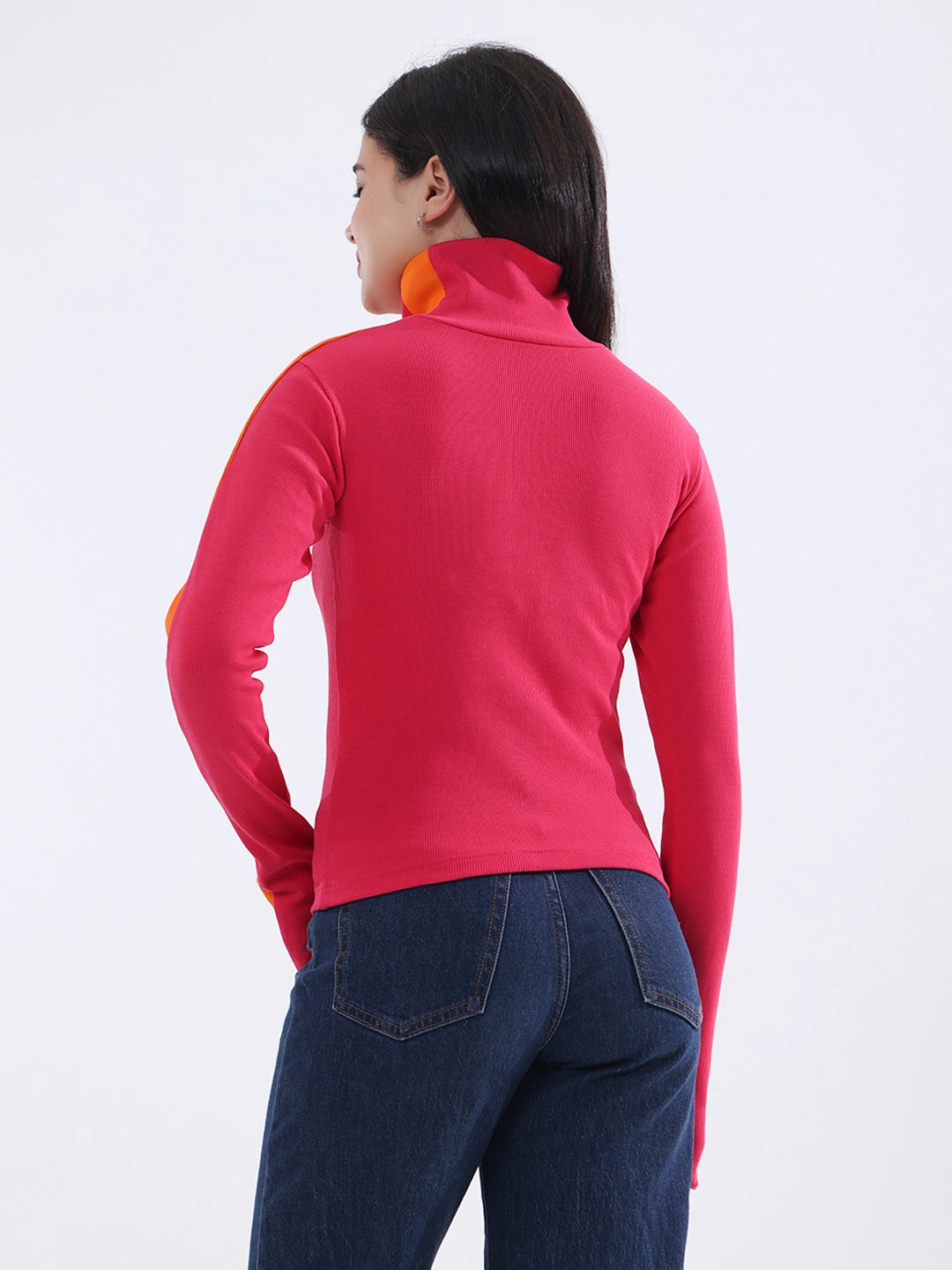 Pink Contrast Stripe Long Sleeve Top