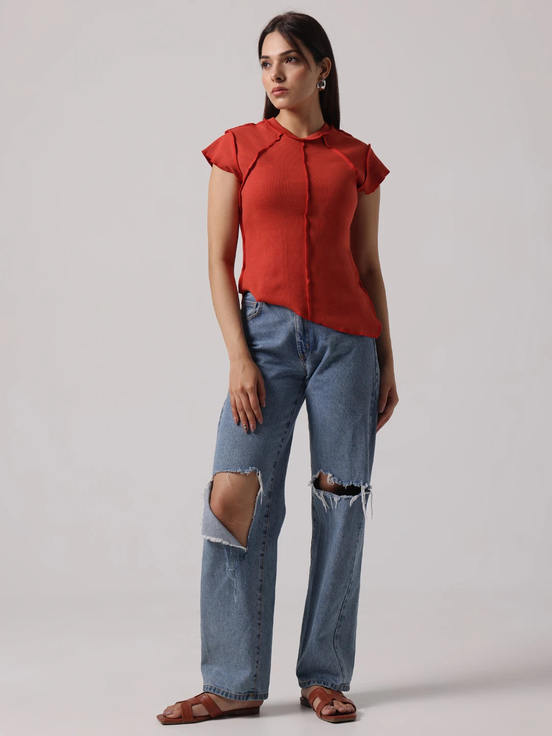 Rust Reversible Exposed Stitch Top