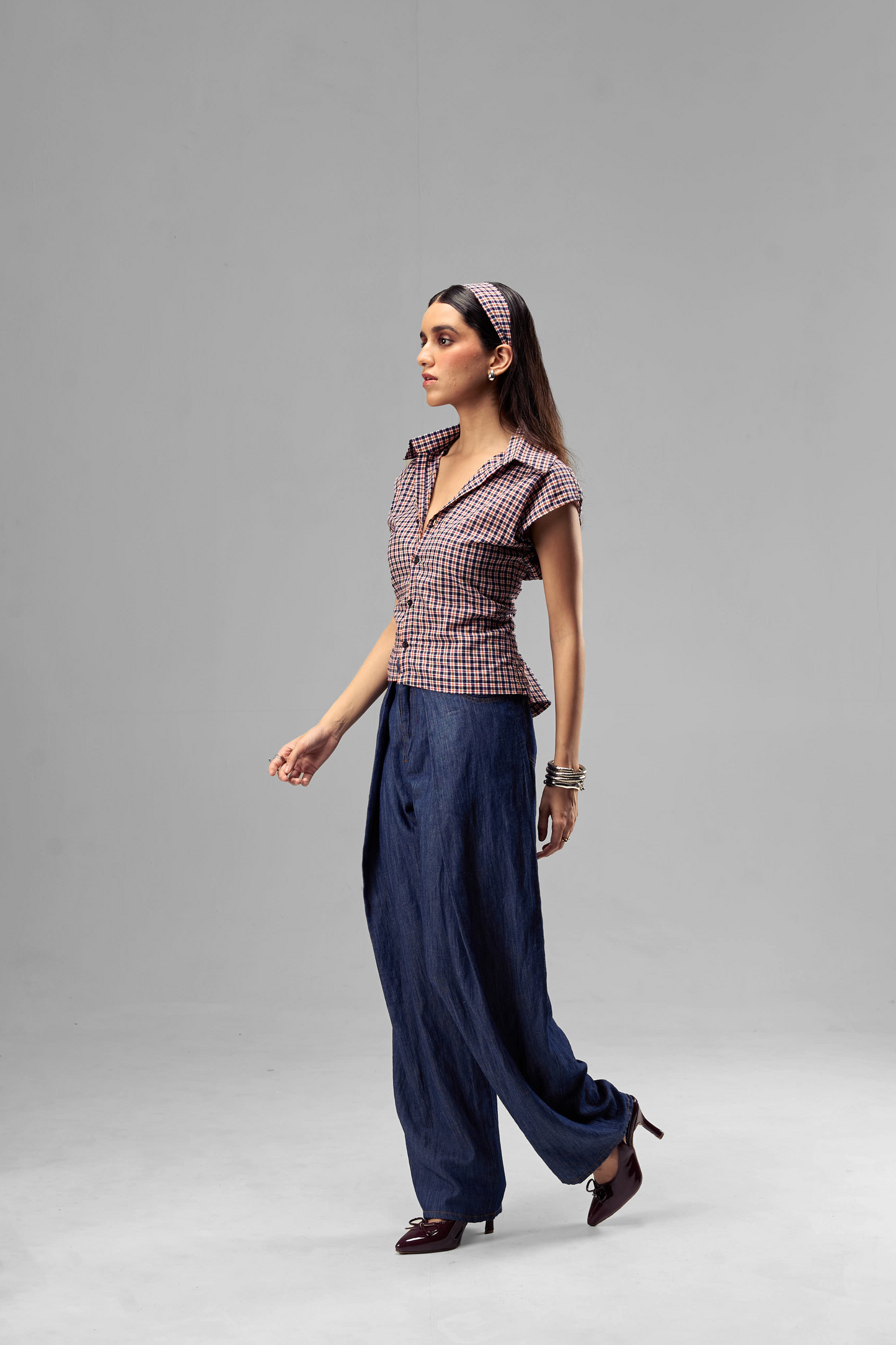 Tri-Checked Cinched Shirt