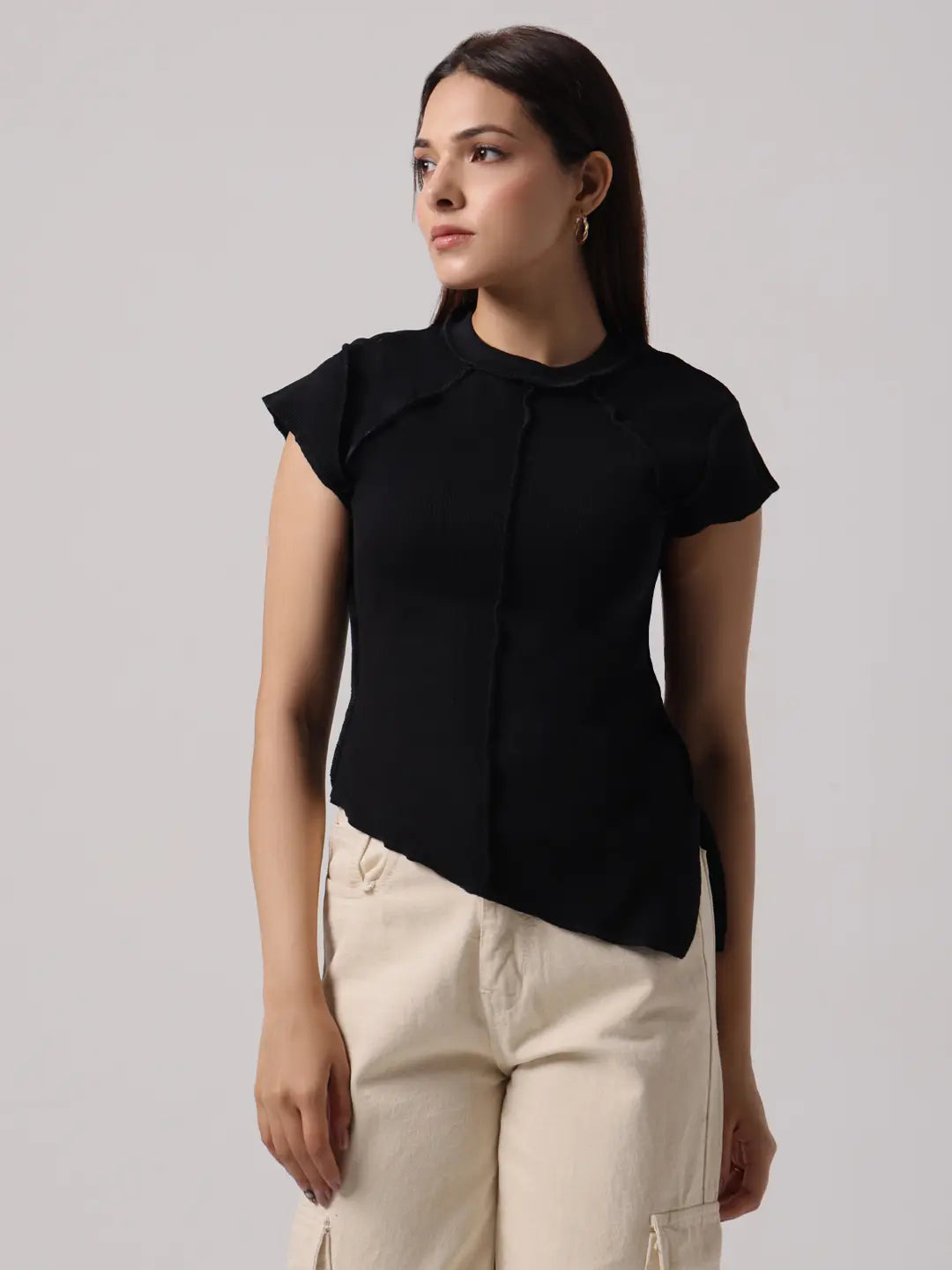 Black Reversible Exposed Stitch Top