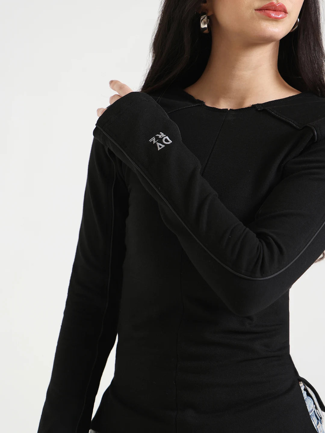 Black Flared Long Sleeve Top