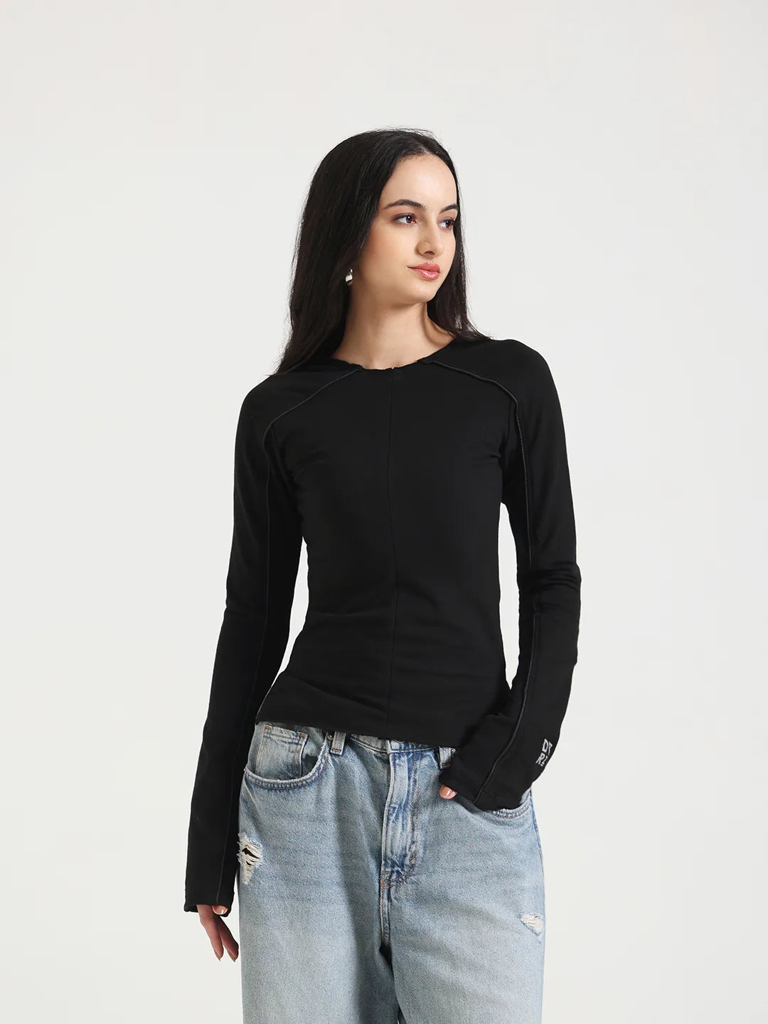 Black Flared Long Sleeve Top