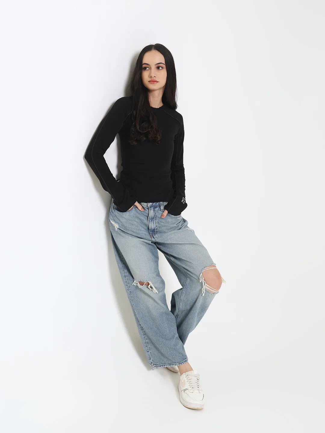 Black Flared Long Sleeve Top