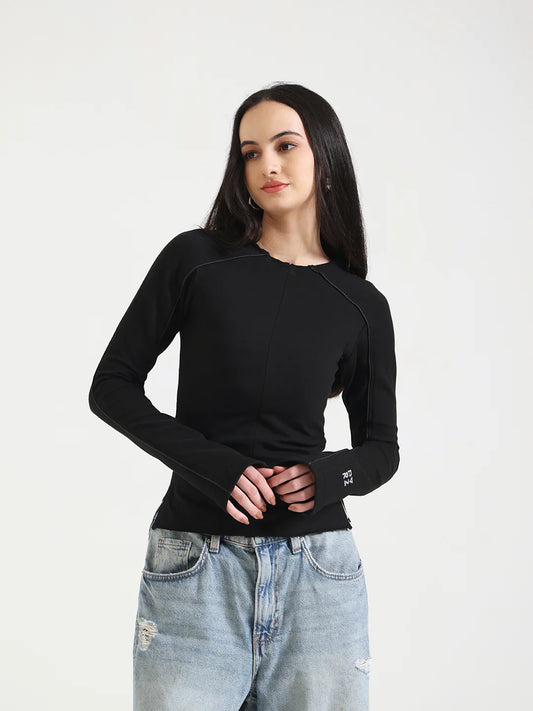 Black Flared Long Sleeve Top