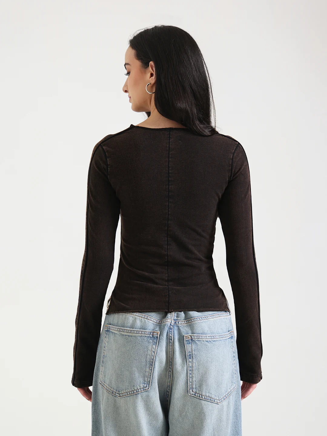 Vintage Brown Flared Long Sleeve Top