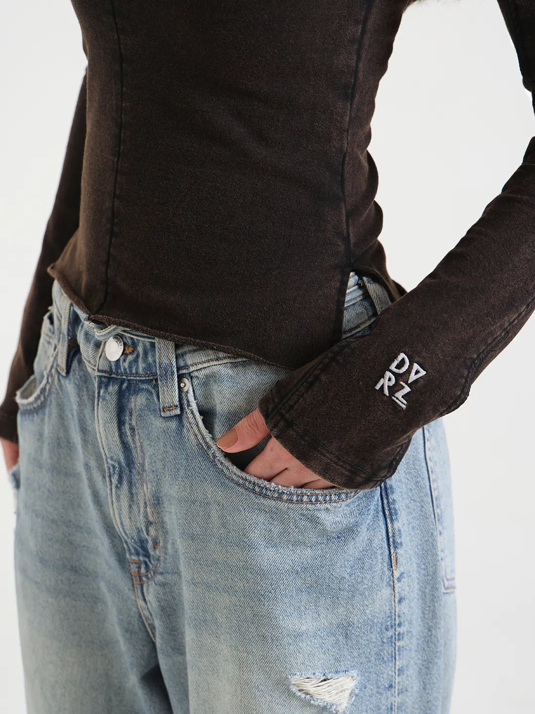 Vintage Brown Flared Long Sleeve Top