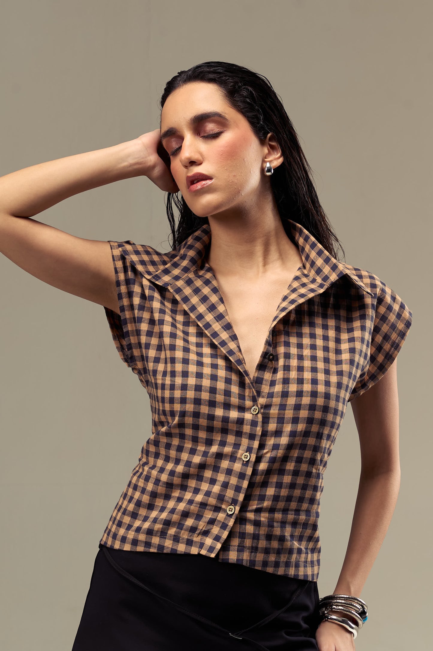 Brown Cinched Shirt
