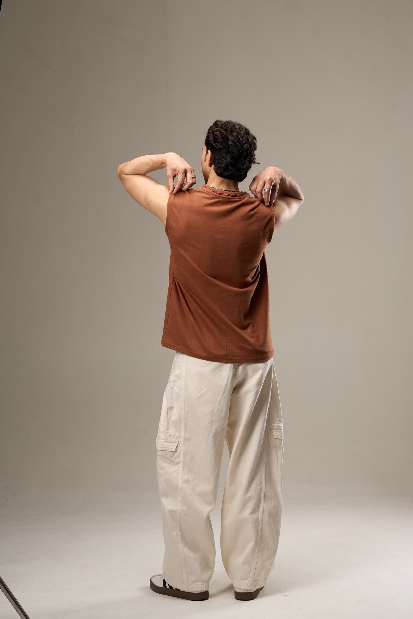 Brown Cut-Sleeve Tank