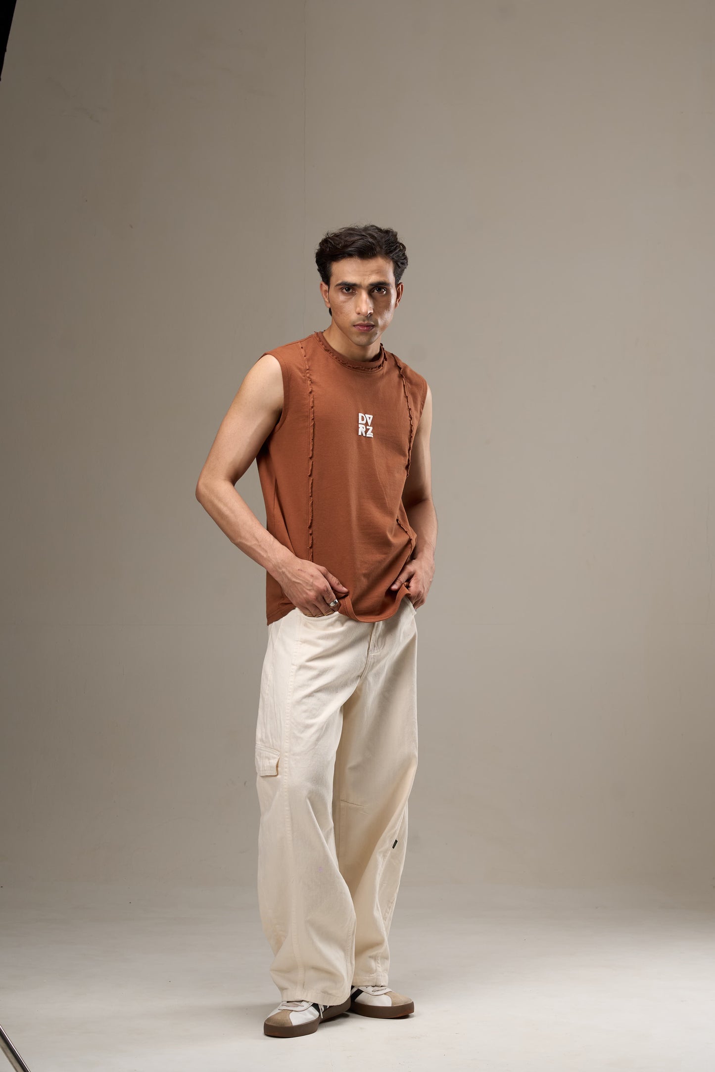 Brown Cut-Sleeve Tank