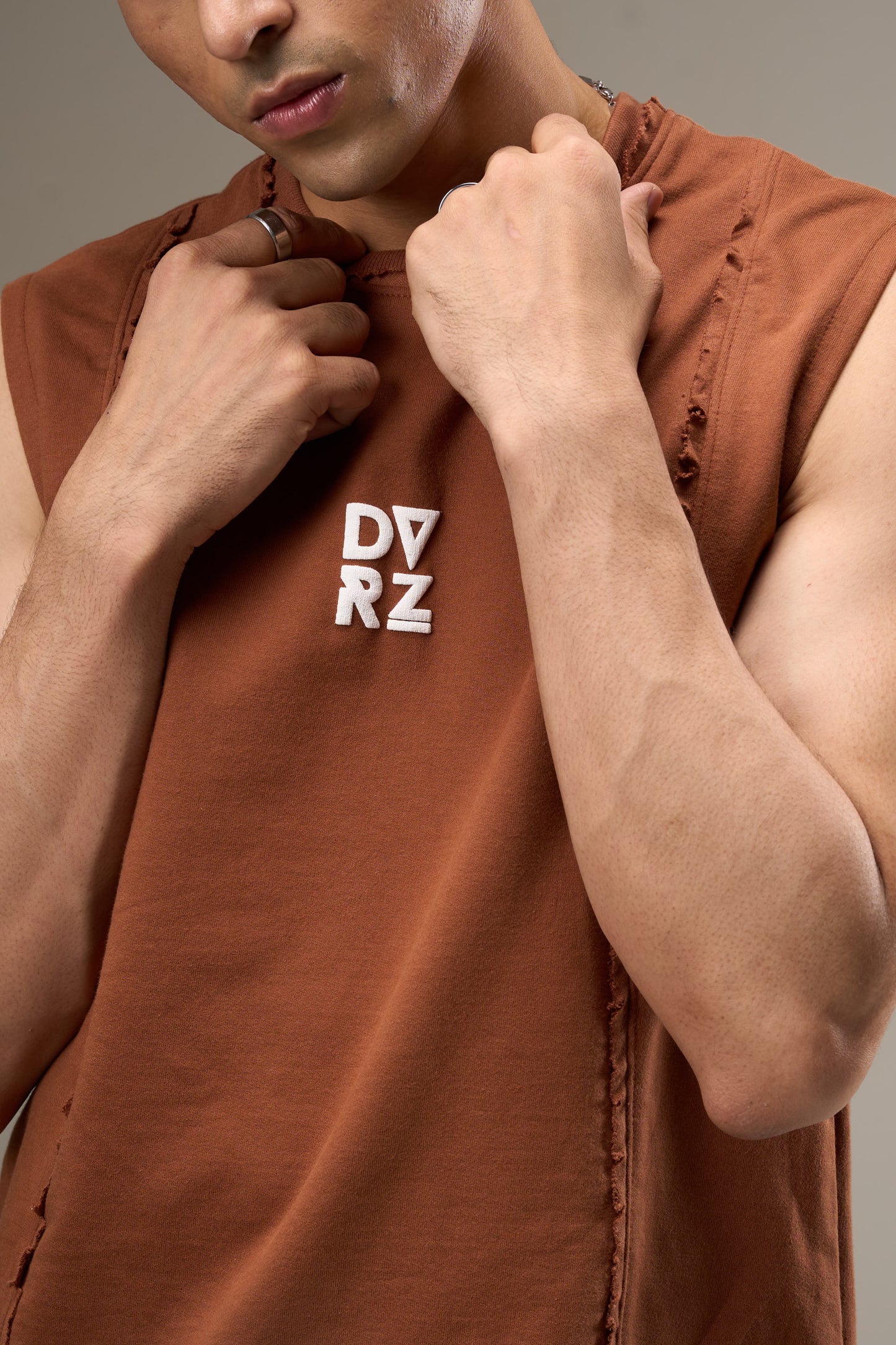 Brown Cut-Sleeve Tank