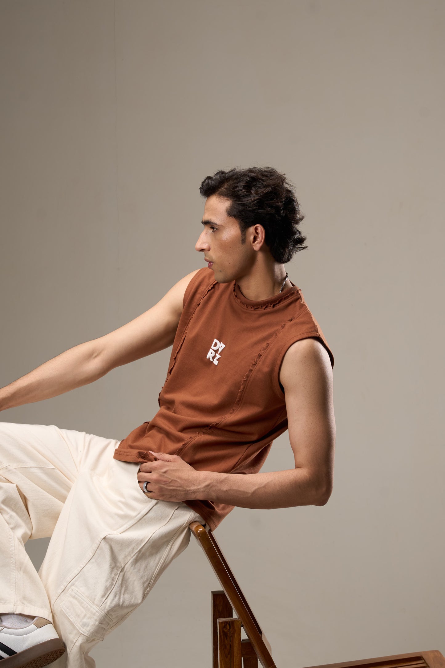 Brown Cut-Sleeve Tank