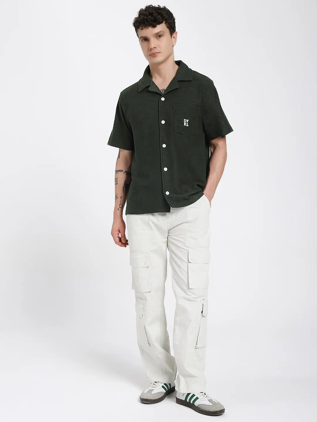 Emerald Green Textured Bowling Shirt
