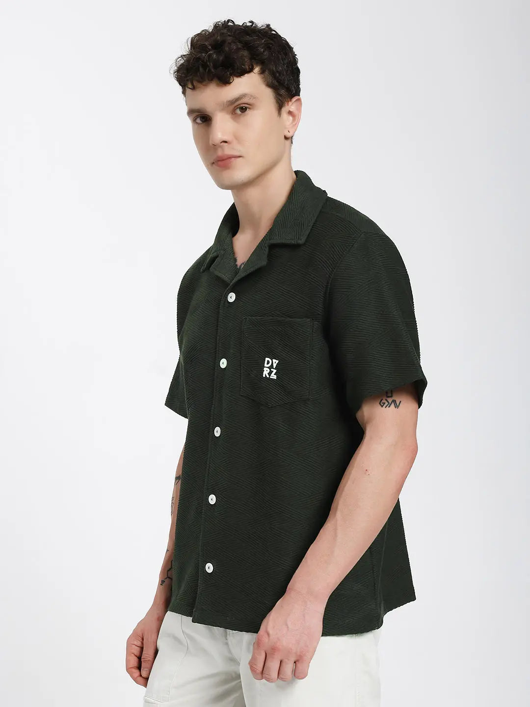 Emerald Green Textured Bowling Shirt