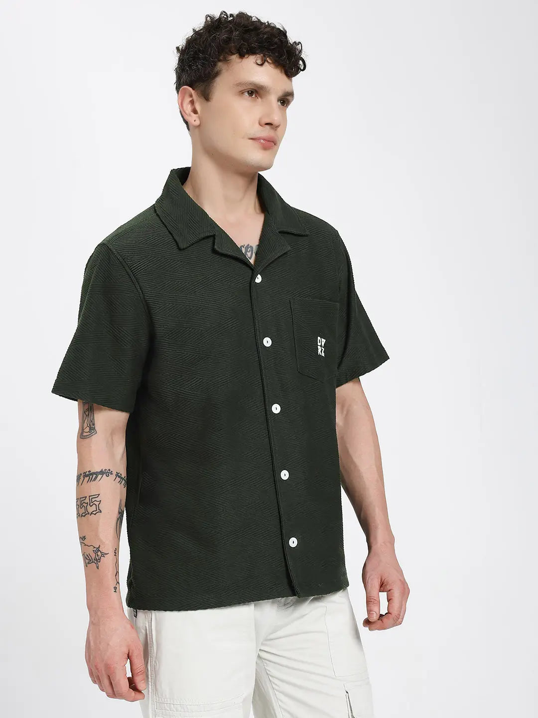Emerald Green Textured Bowling Shirt