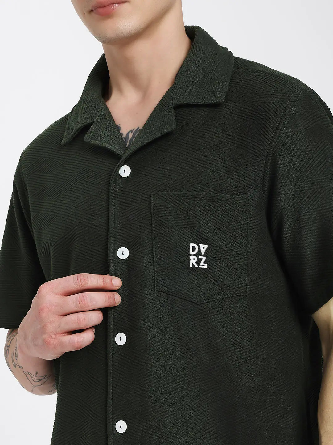 Emerald Green Textured Bowling Shirt