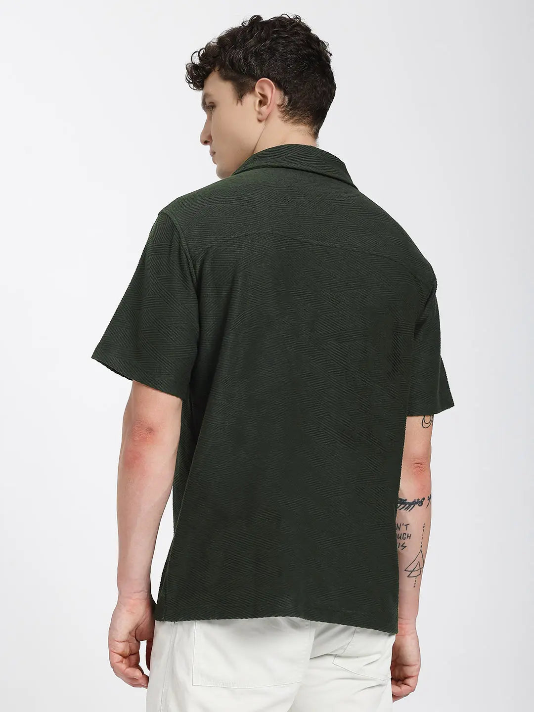 Emerald Green Textured Bowling Shirt