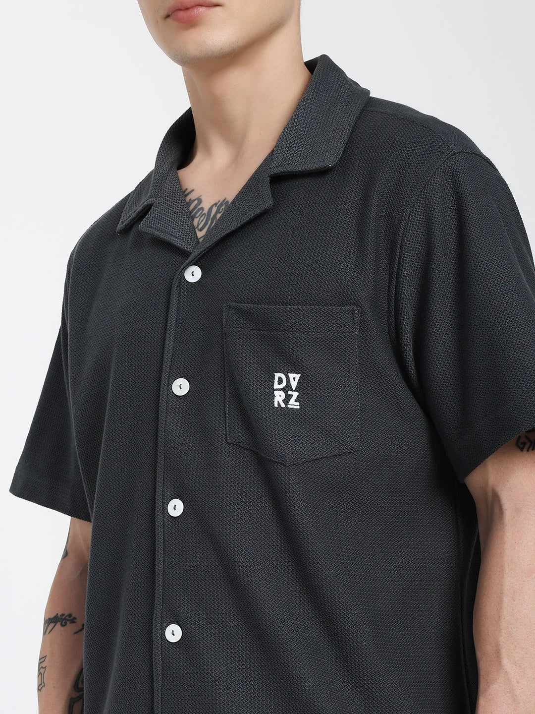 Grey Textured Bowling Shirt