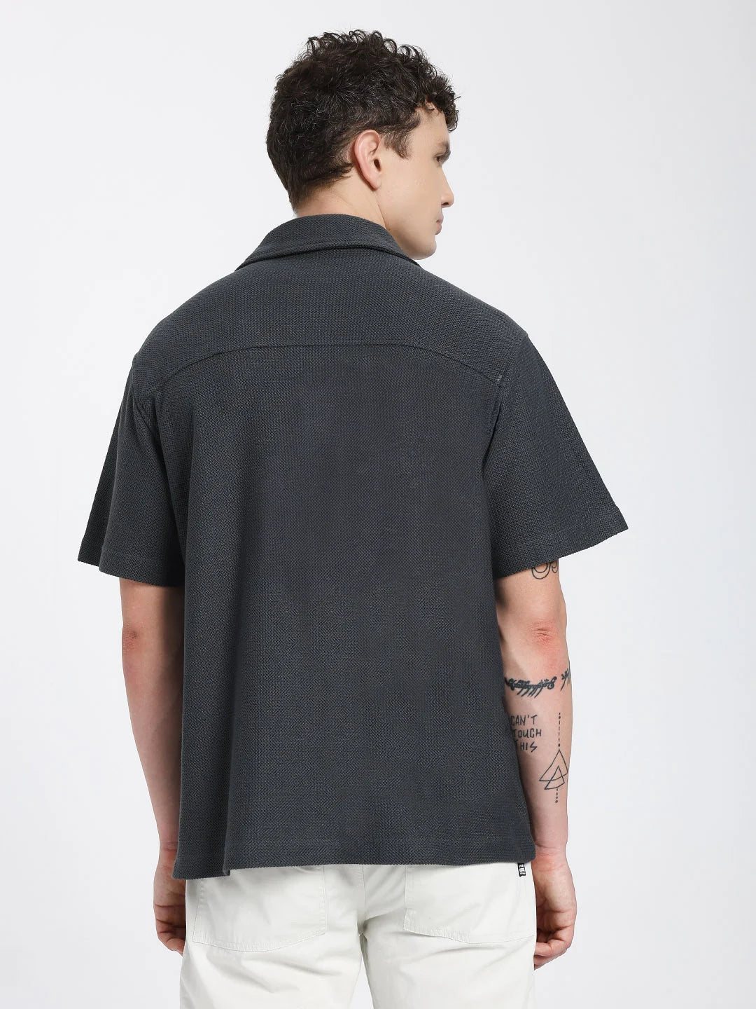 Grey Textured Bowling Shirt