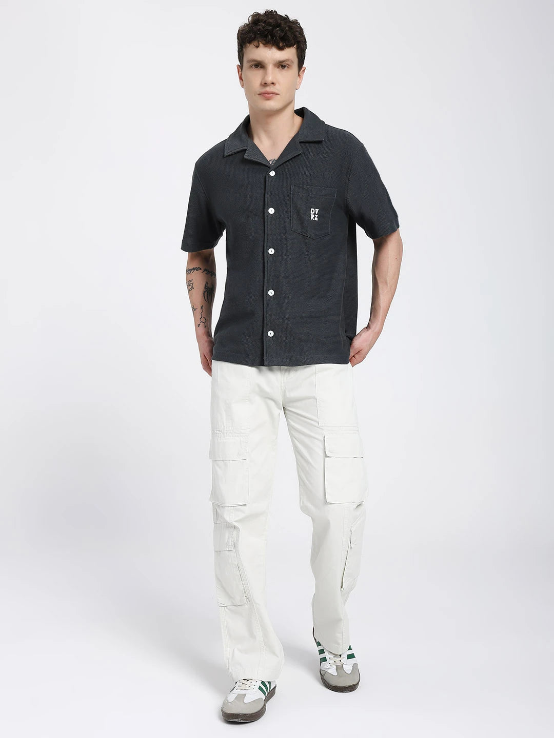 Grey Textured Bowling Shirt