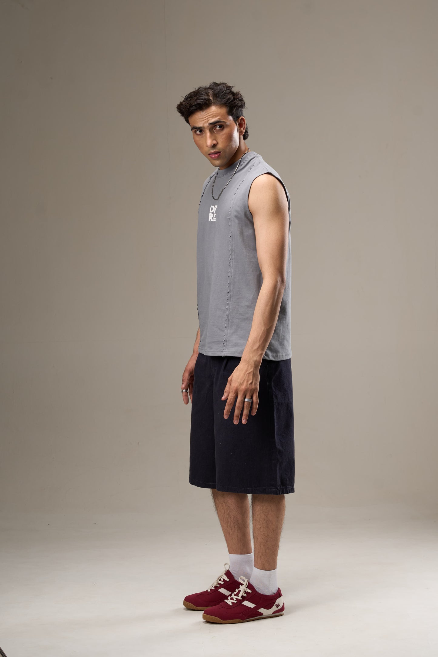 Grey Cut Sleeve Tank