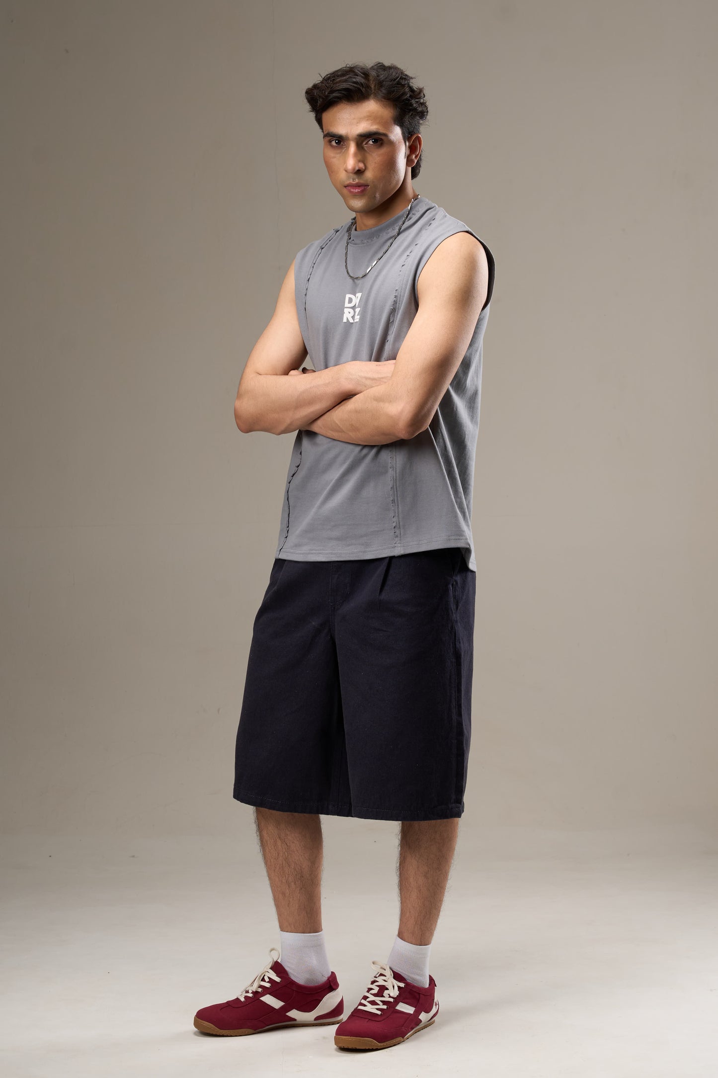 Grey Cut Sleeve Tank