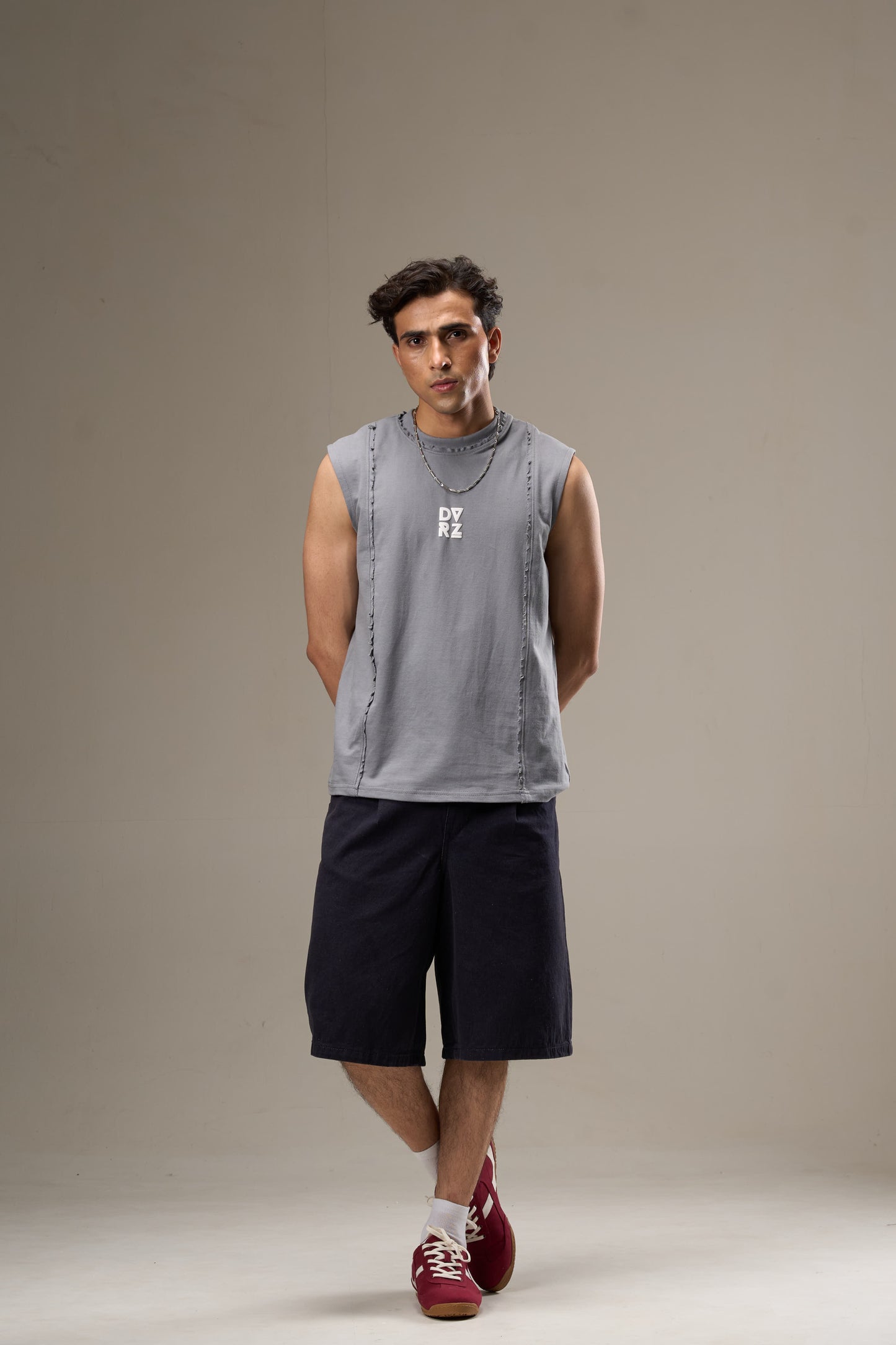 Grey Cut Sleeve Tank