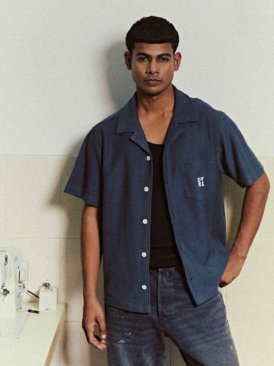 Grey Textured Bowling Shirt