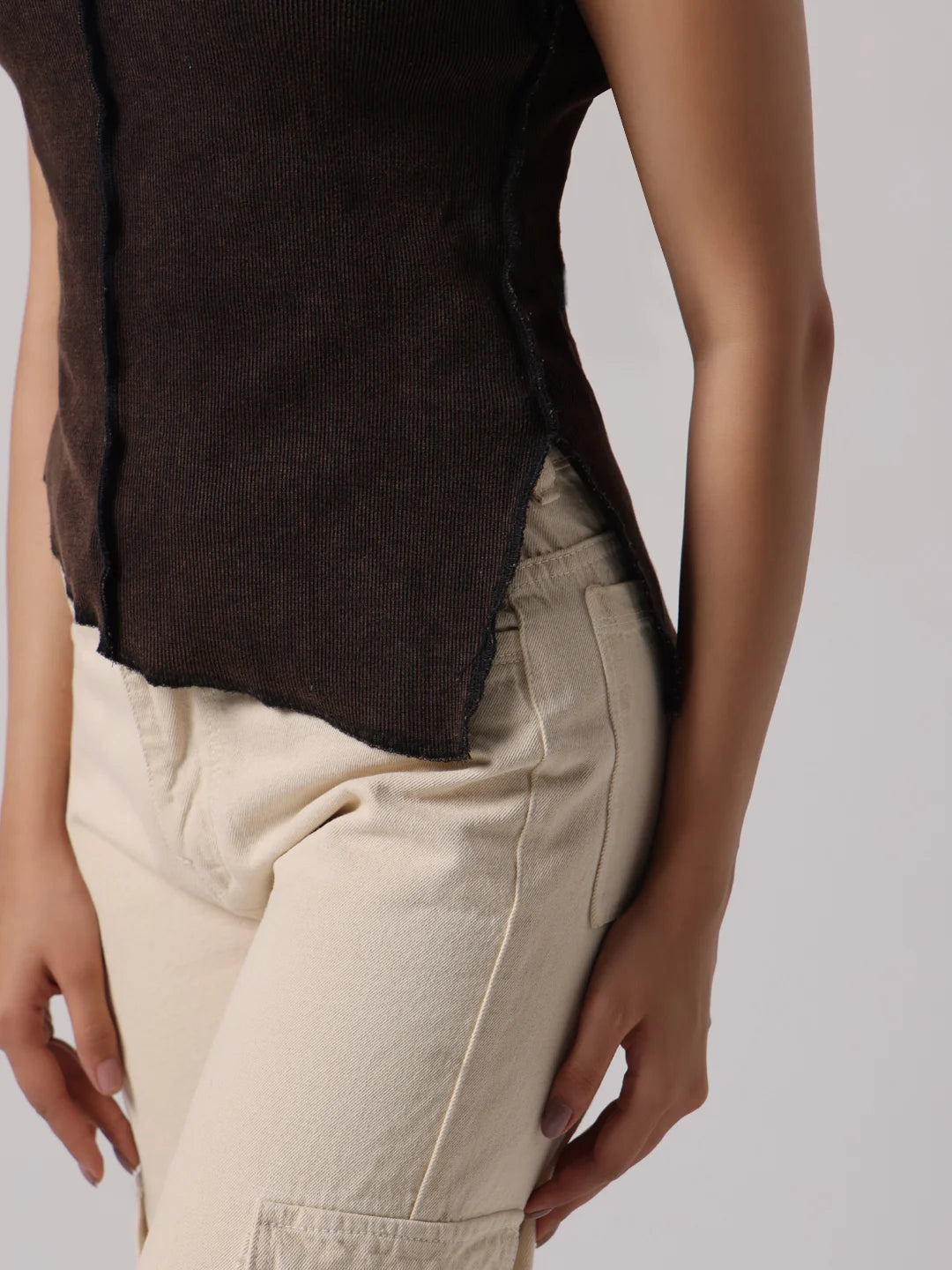 Mocha Reversible Exposed Stitch Top