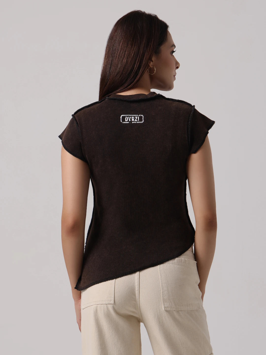 Mocha Reversible Exposed Stitch Top