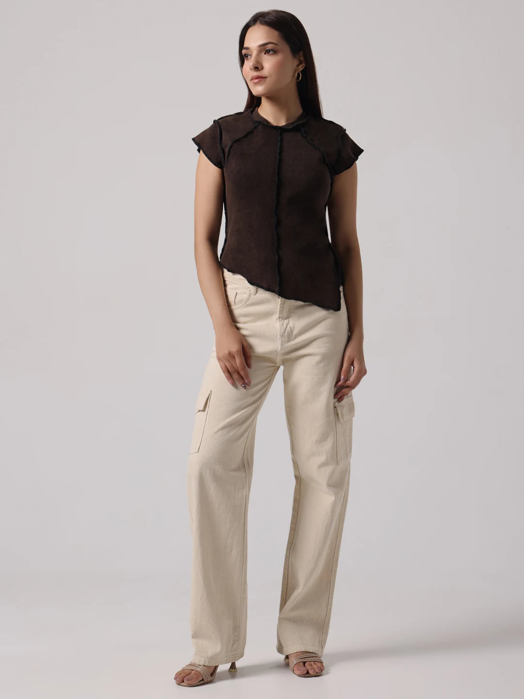 Mocha Reversible Exposed Stitch Top