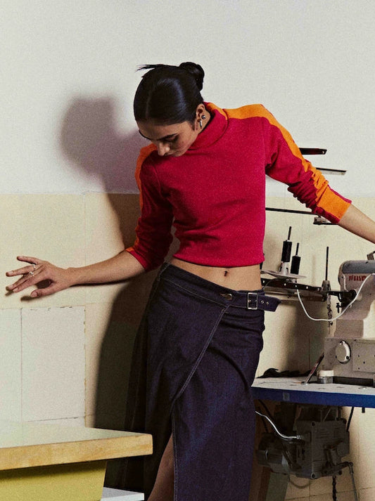 Pink Contrast Stripe Long Sleeve Top