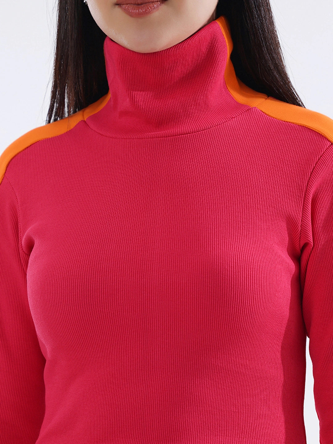 Pink Contrast Stripe Long Sleeve Top