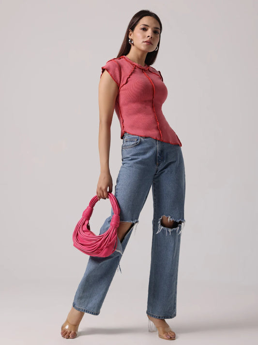Blush Reversible Exposed Stitch Top