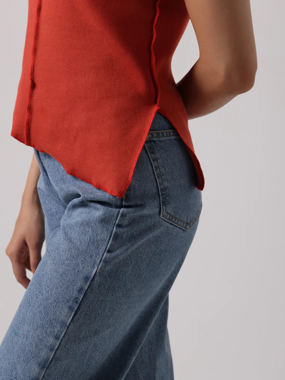 Rust Reversible Exposed Stitch Top