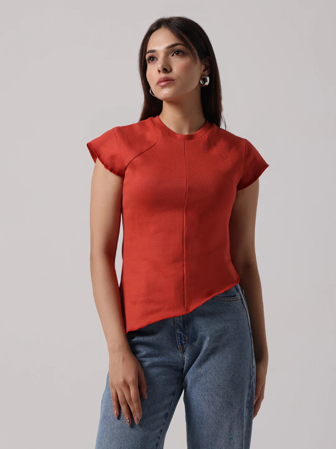 Rust Reversible Exposed Stitch Top