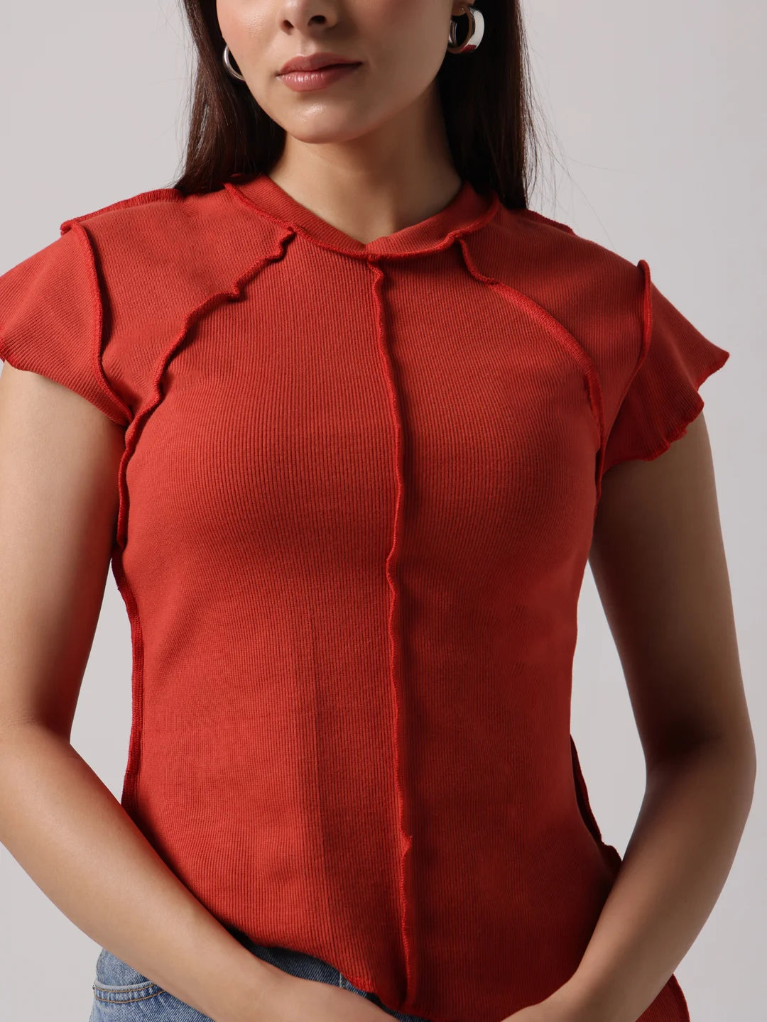 Rust Reversible Exposed Stitch Top