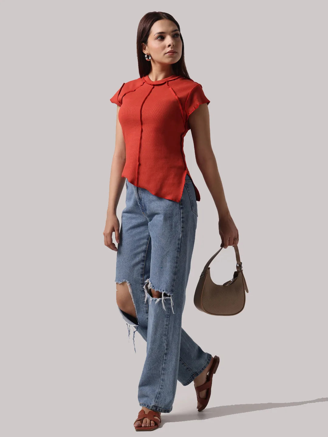 Rust Reversible Exposed Stitch Top