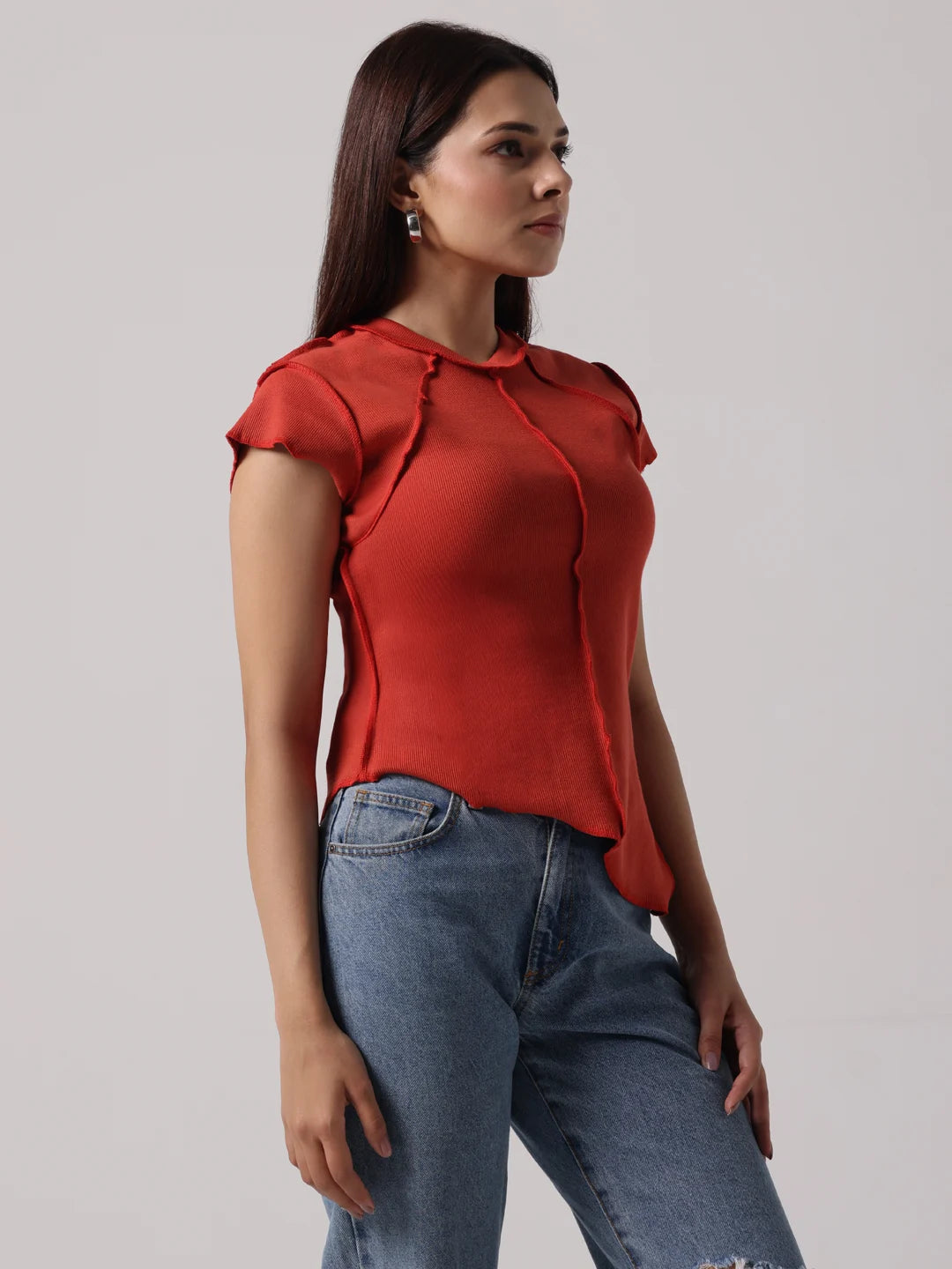 Rust Reversible Exposed Stitch Top