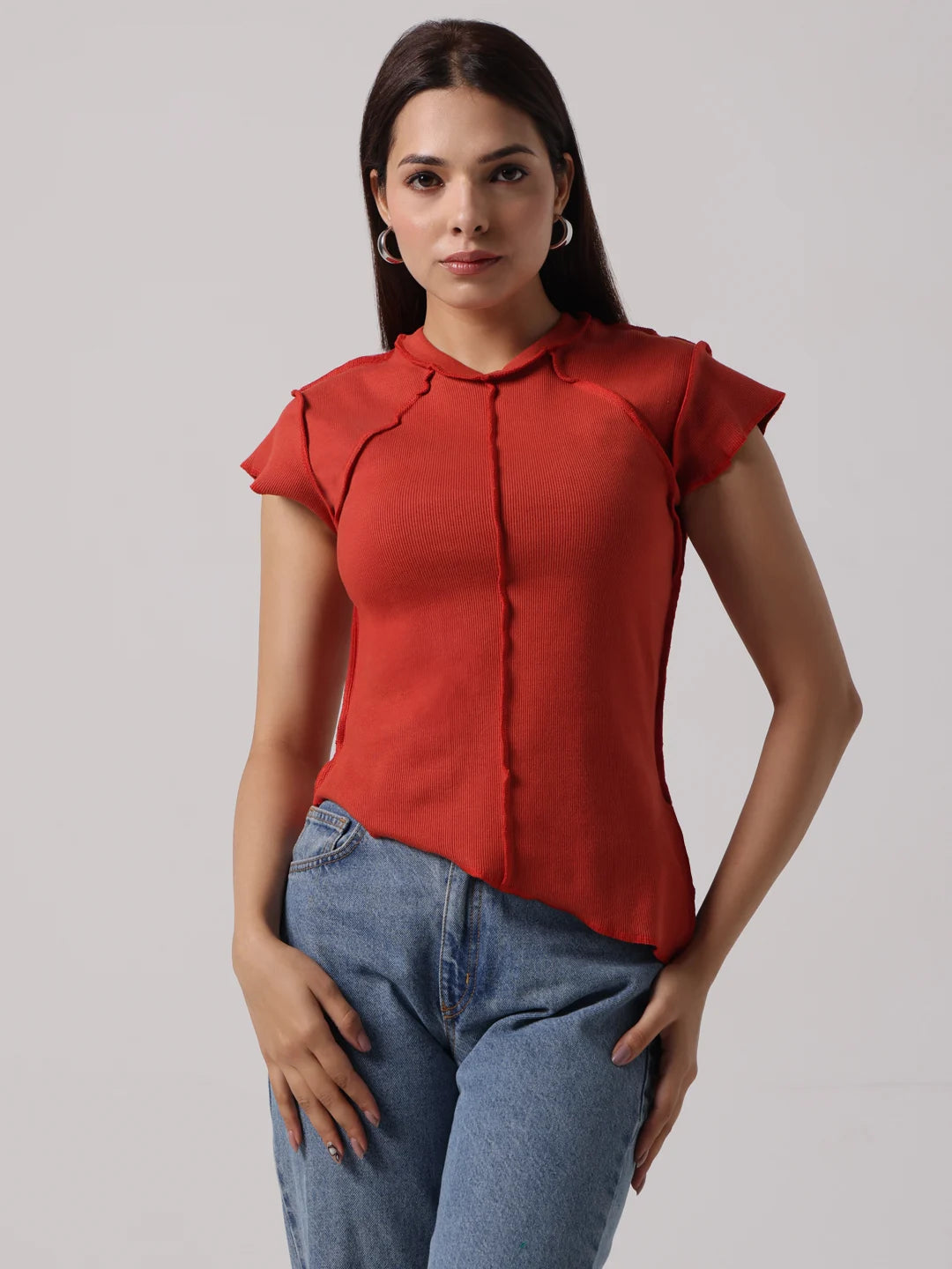 Rust Reversible Exposed Stitch Top