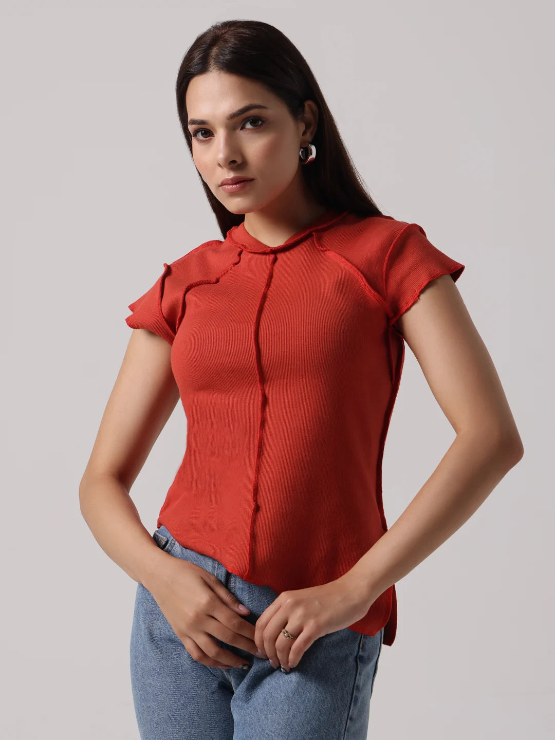Rust Reversible Exposed Stitch Top