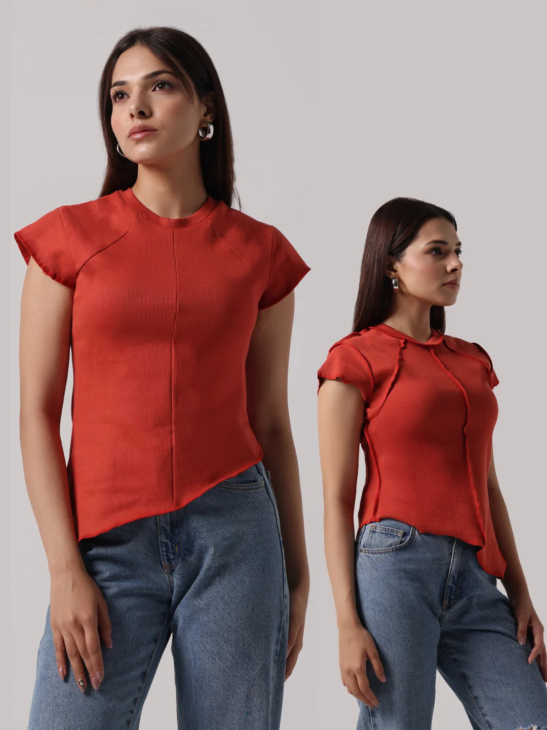 Rust Reversible Exposed Stitch Top