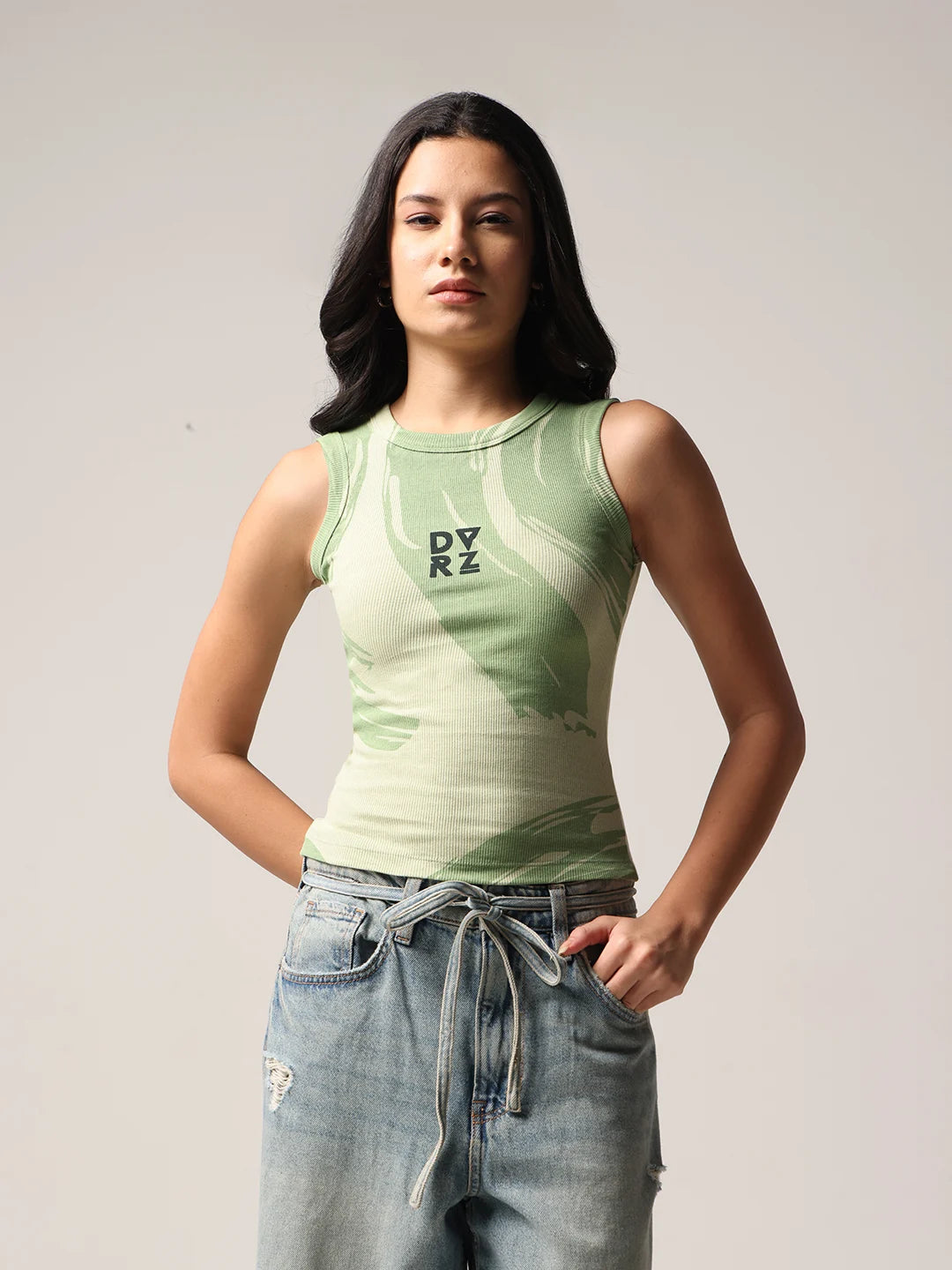 Sage Green Printed Tank Top