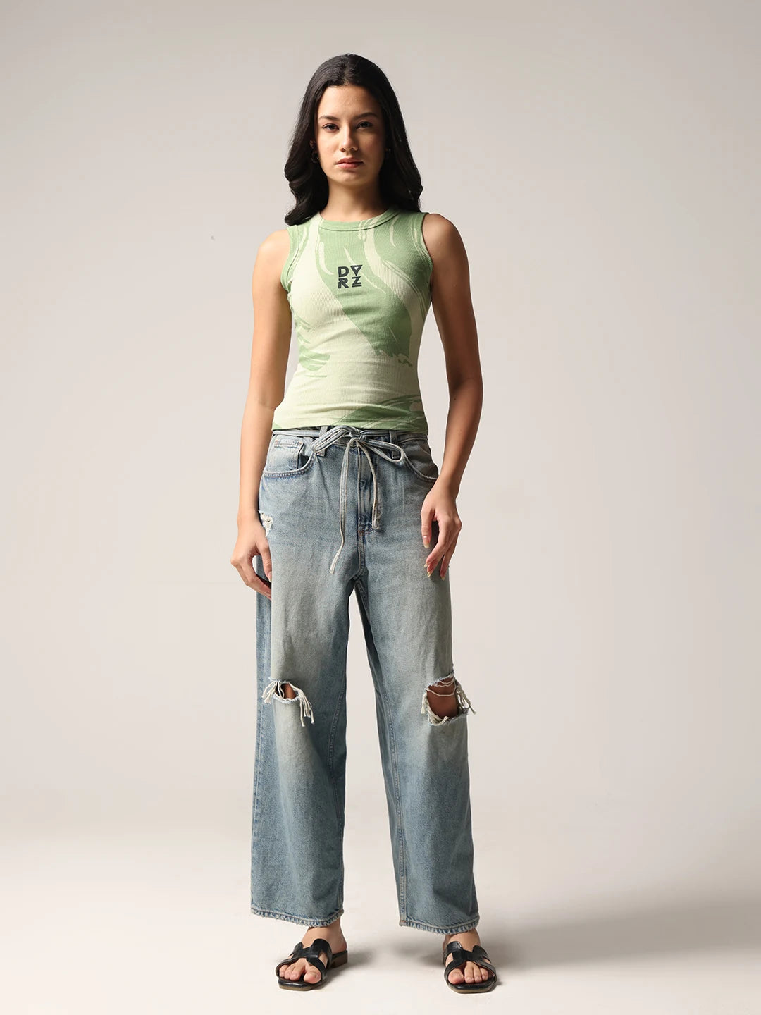 Sage Green Printed Tank Top