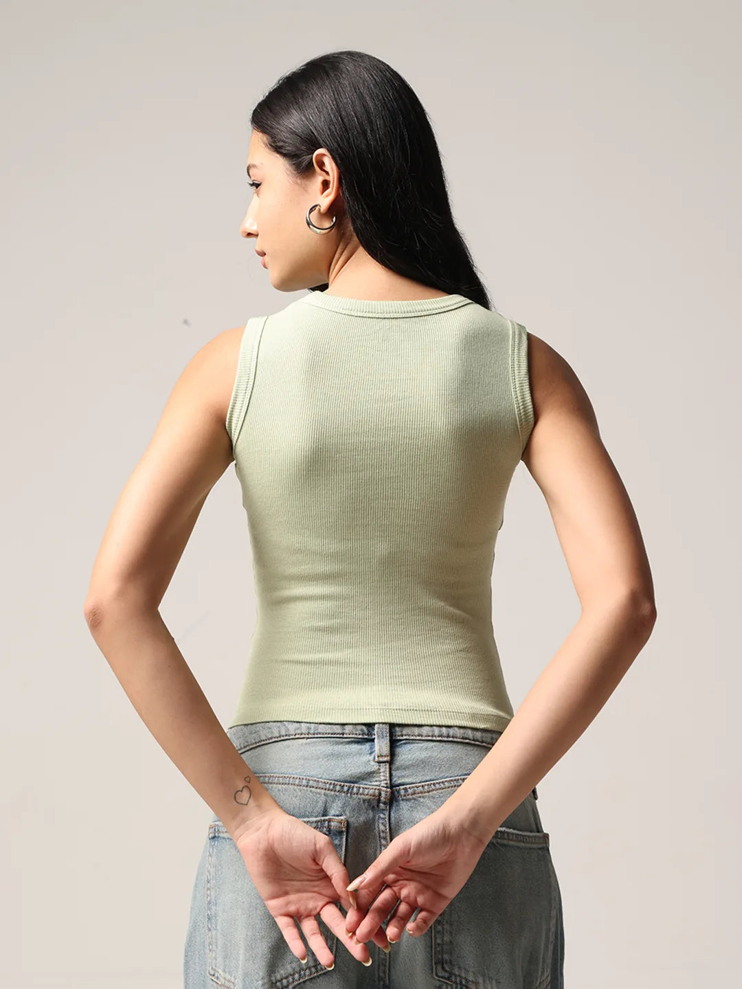 Sage Green Printed Tank Top