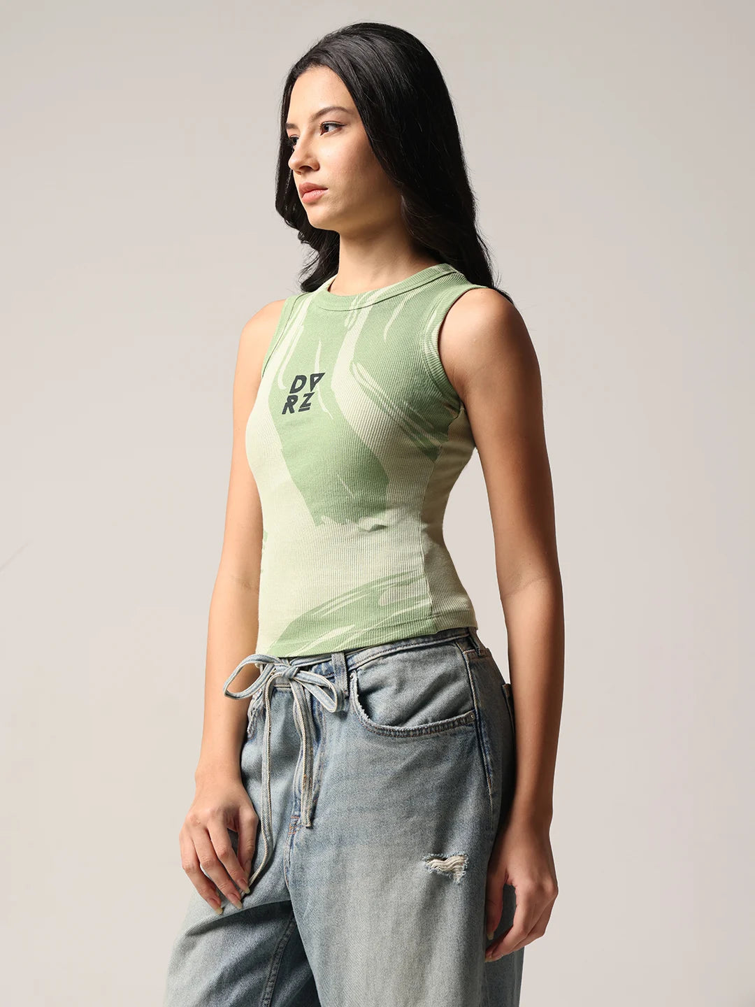 Sage Green Printed Tank Top