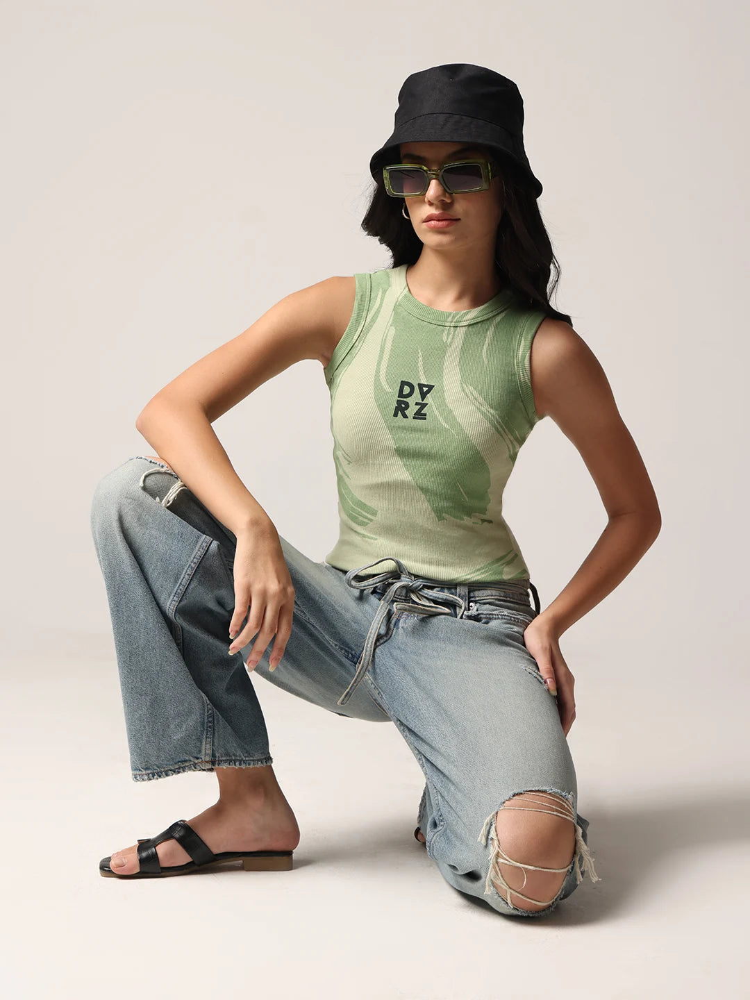 Sage Green Printed Tank Top