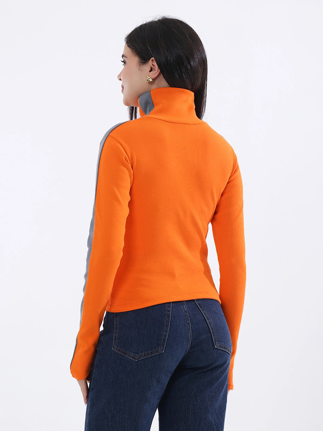 Tangerine Contrast Stripe Long Sleeve Top