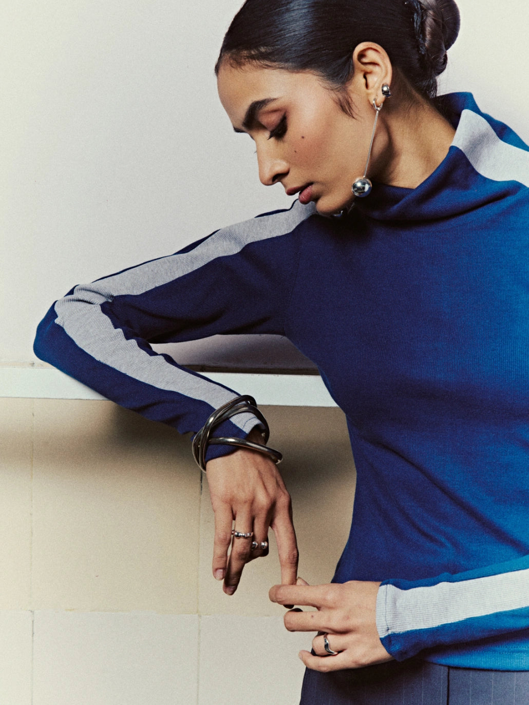 Teal Contrast Stripe Long Sleeve Top