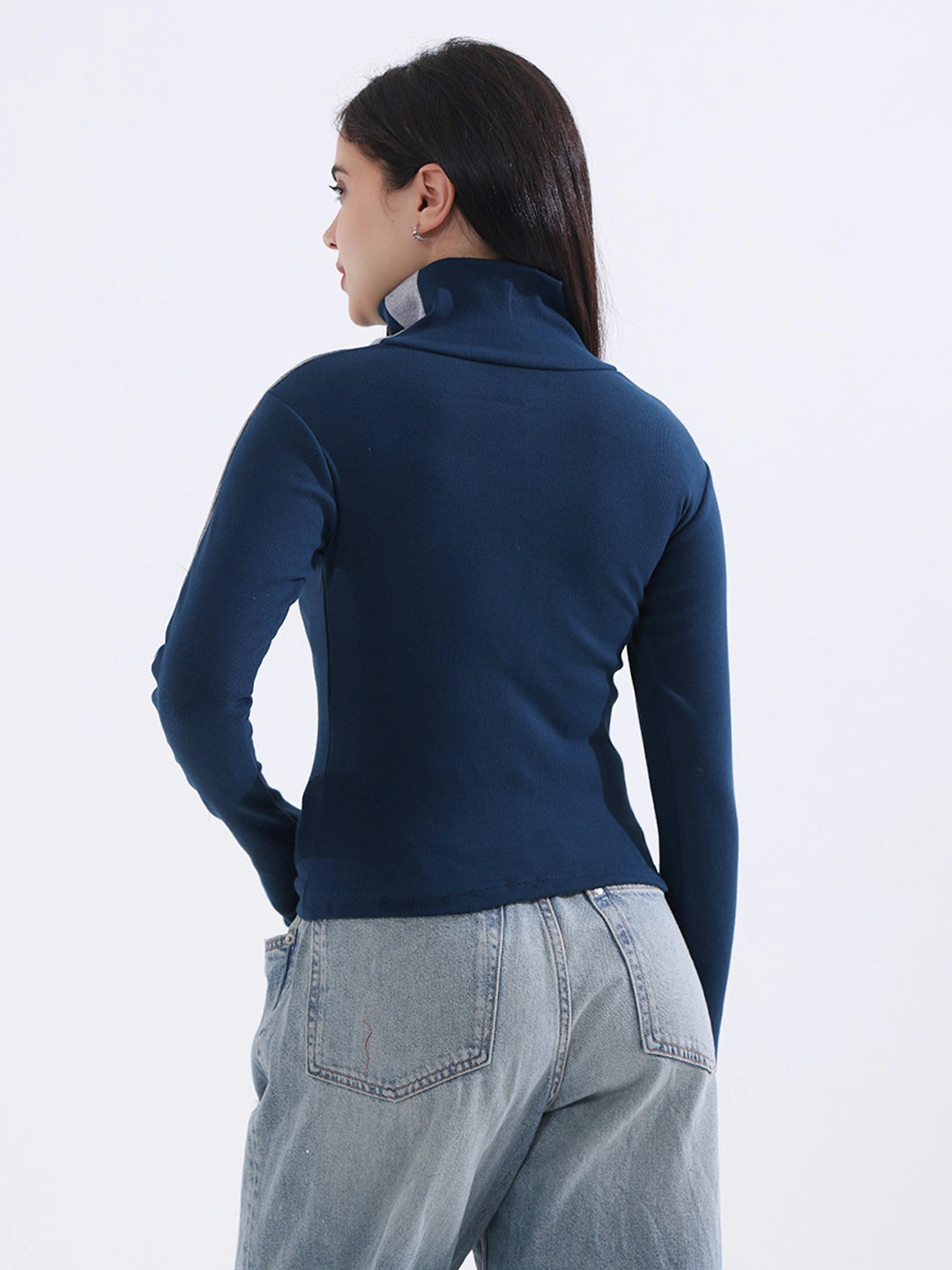 Teal Contrast Stripe Long Sleeve Top